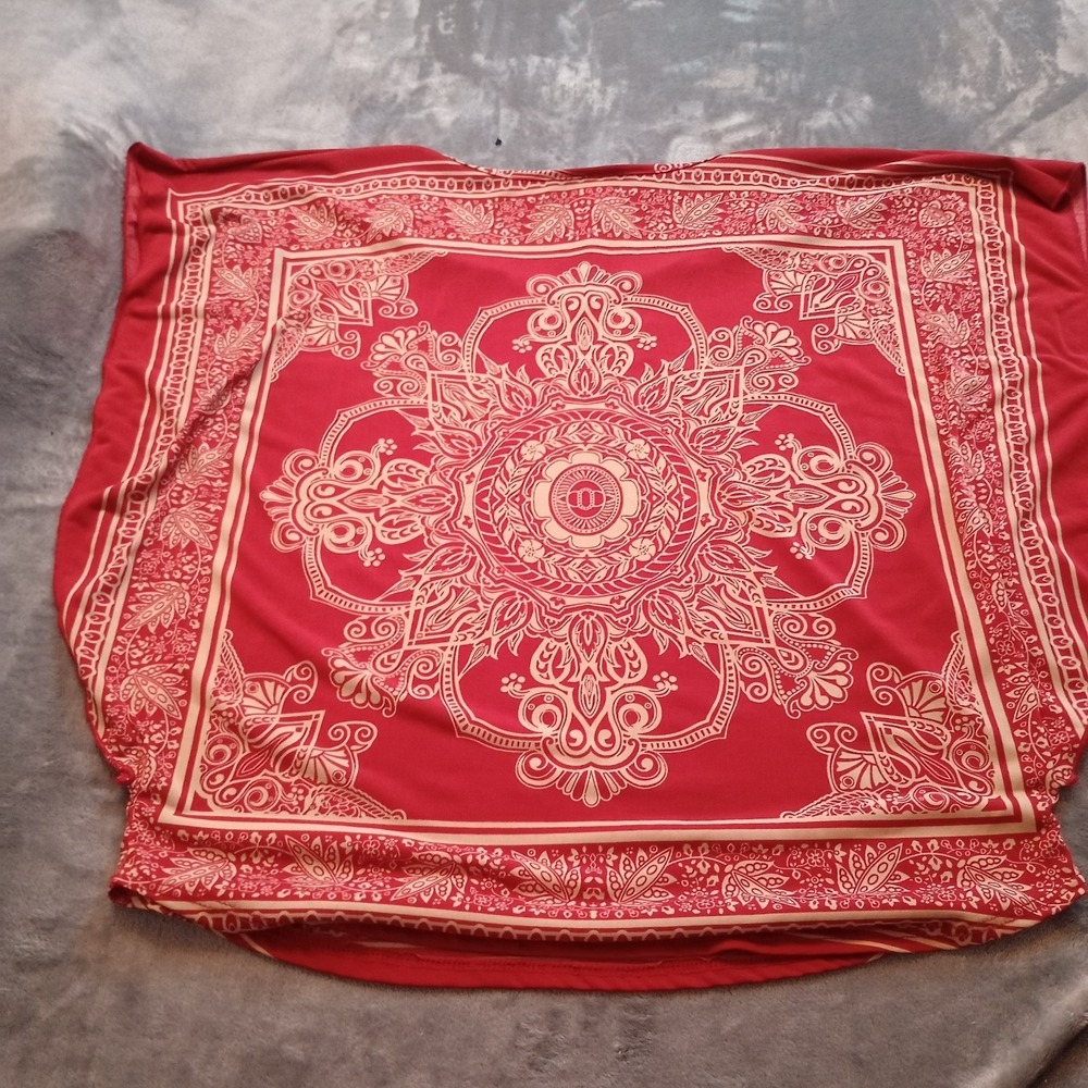 Vintage Bandana Poncho Womens Medium Red Ranch Farm Country Western Cowgirl - Picture 4 of 13